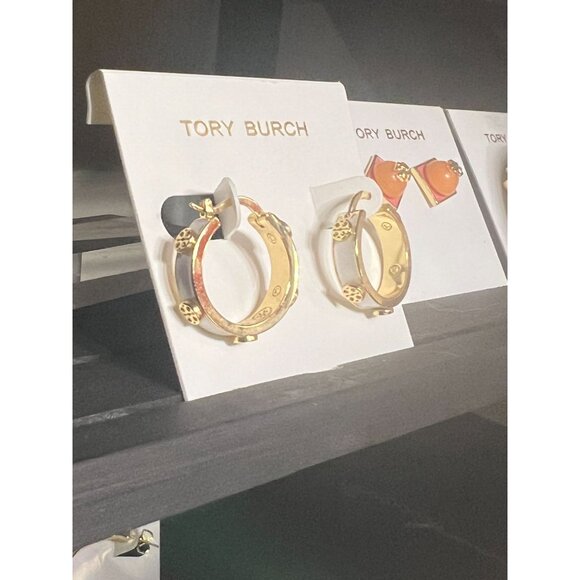 TORY BURCH WHITE AND GOLD MILLER HINGE BRACELET & EARRING SET - Picture 6 of 12